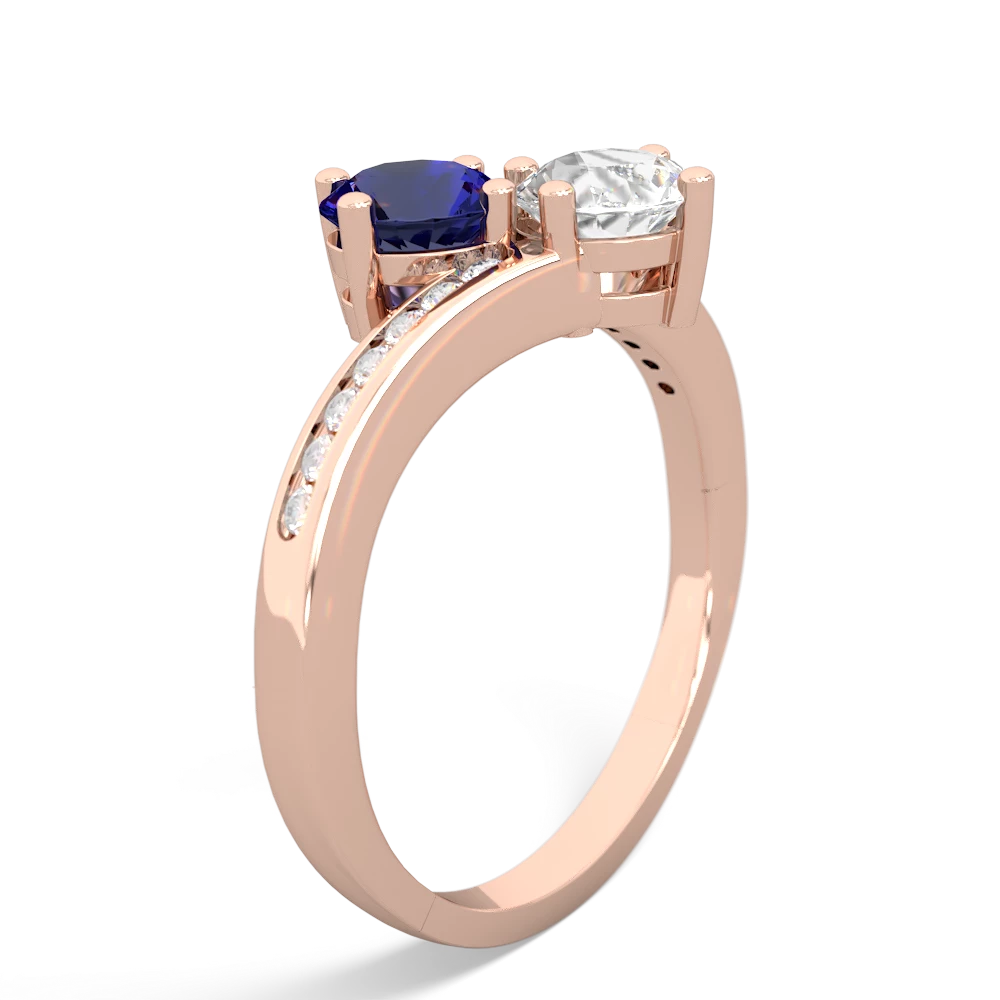 Lab Sapphire Channel Set Two Stone 14K Rose Gold ring R5303