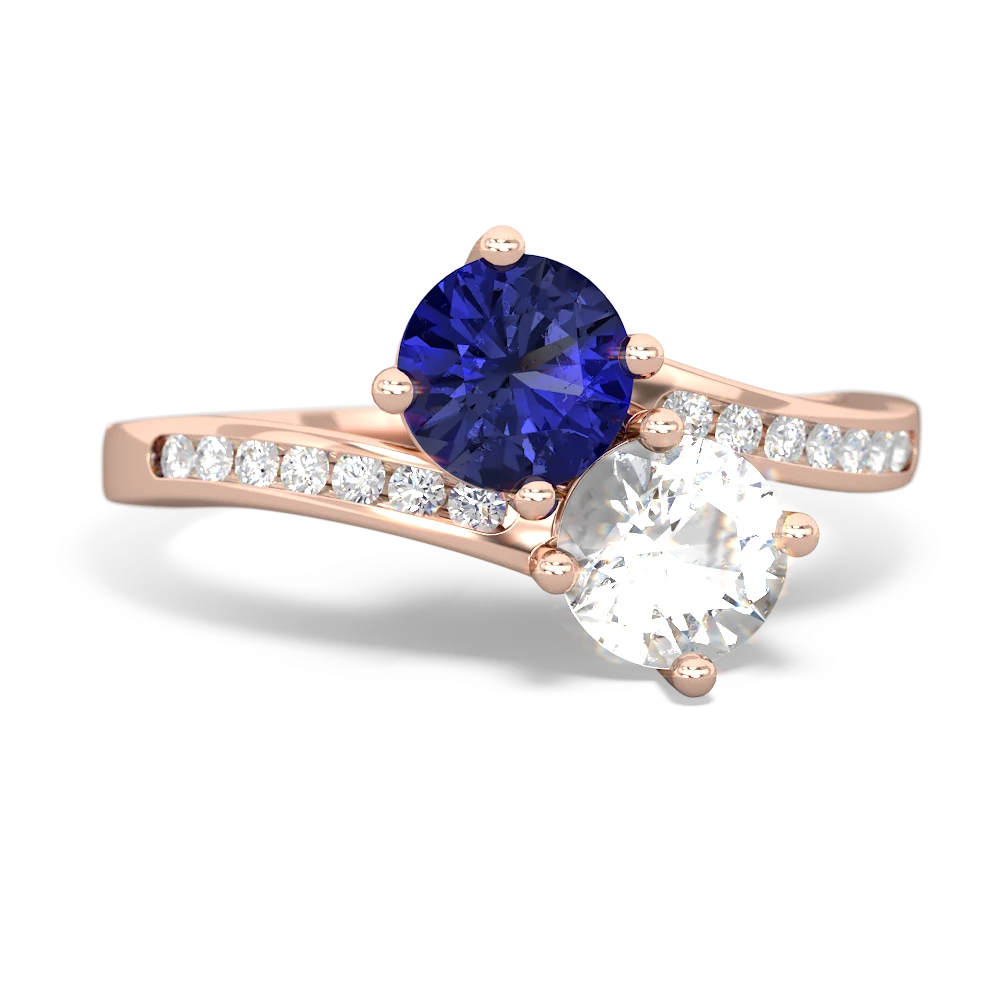 Lab Sapphire Channel Set Two Stone 14K Rose Gold ring R5303