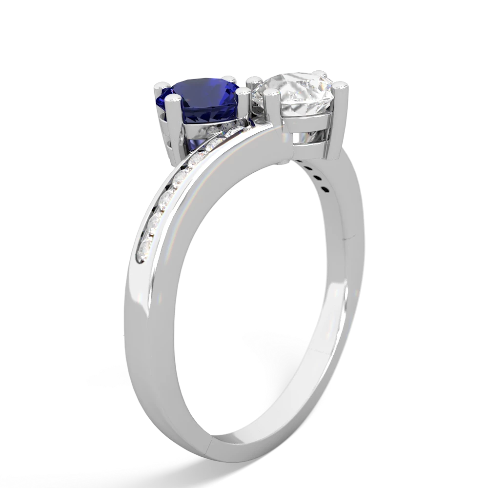 Lab Sapphire Channel Set Two Stone 14K White Gold ring R5303