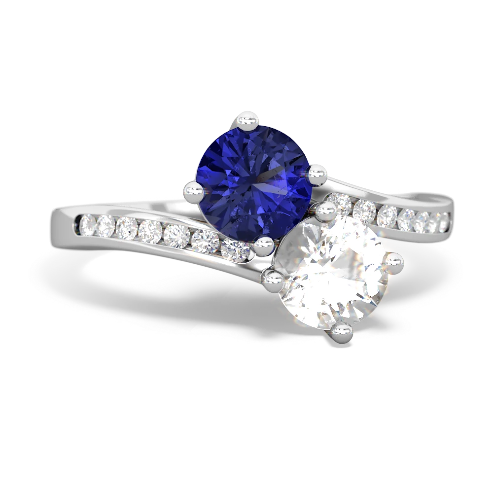 Lab Sapphire Channel Set Two Stone 14K White Gold ring R5303