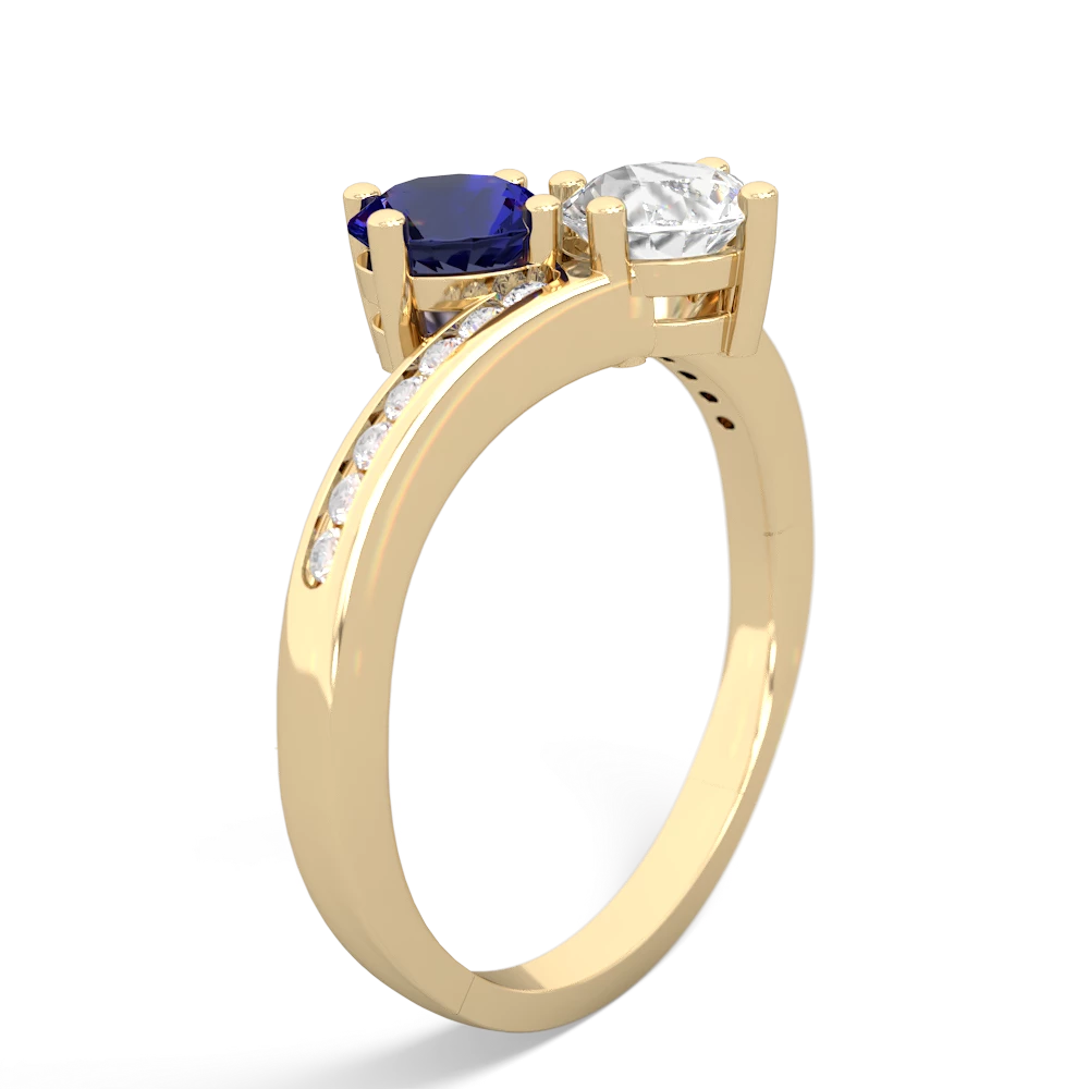 Lab Sapphire Channel Set Two Stone 14K Yellow Gold ring R5303