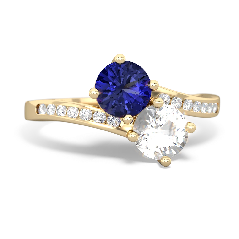 Lab Sapphire Channel Set Two Stone 14K Yellow Gold ring R5303