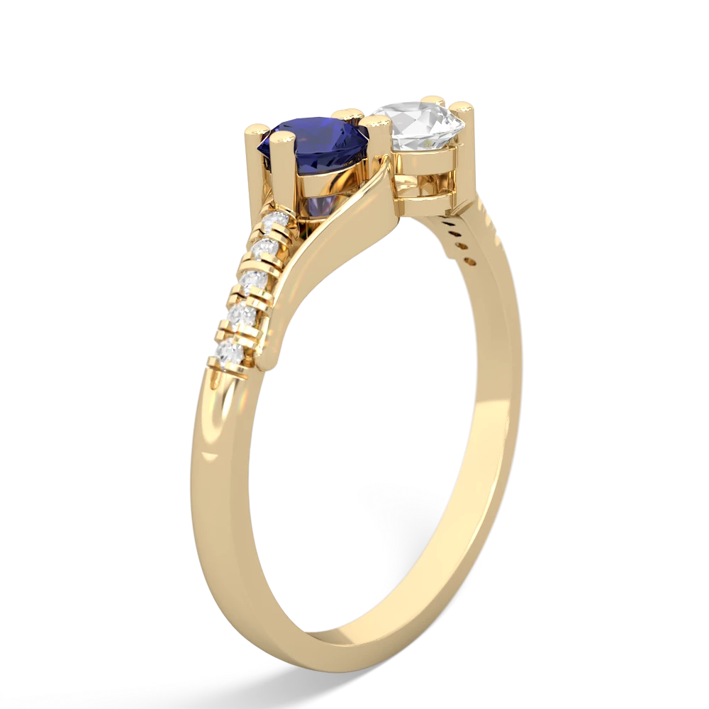 Lab Sapphire Infinity Pave Two Stone 14K Yellow Gold ring R5285