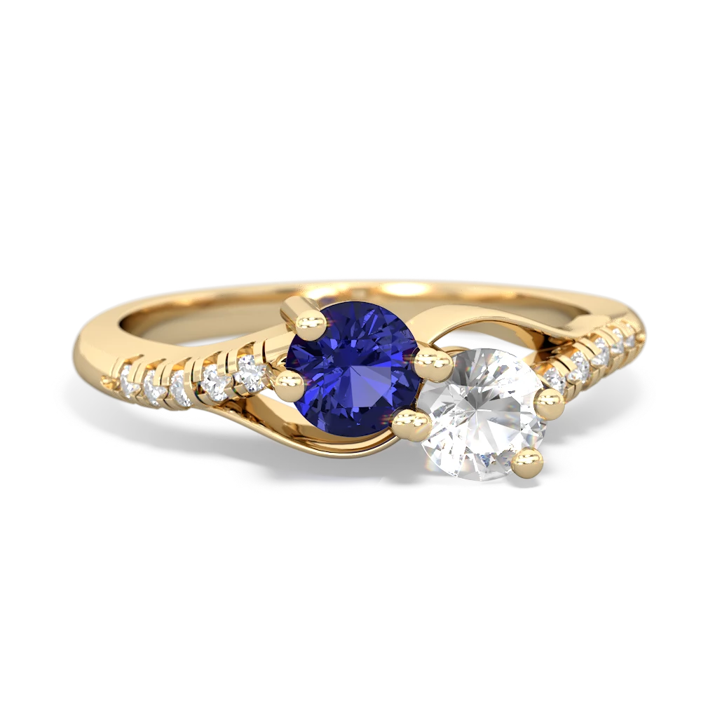 Lab Sapphire Infinity Pave Two Stone 14K Yellow Gold ring R5285