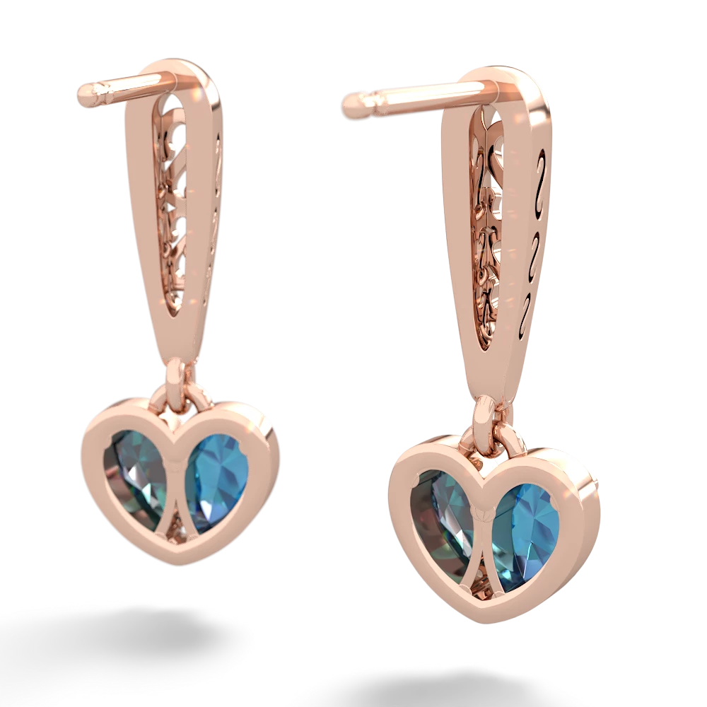 London Topaz Filligree Heart 14K Rose Gold earrings E5070