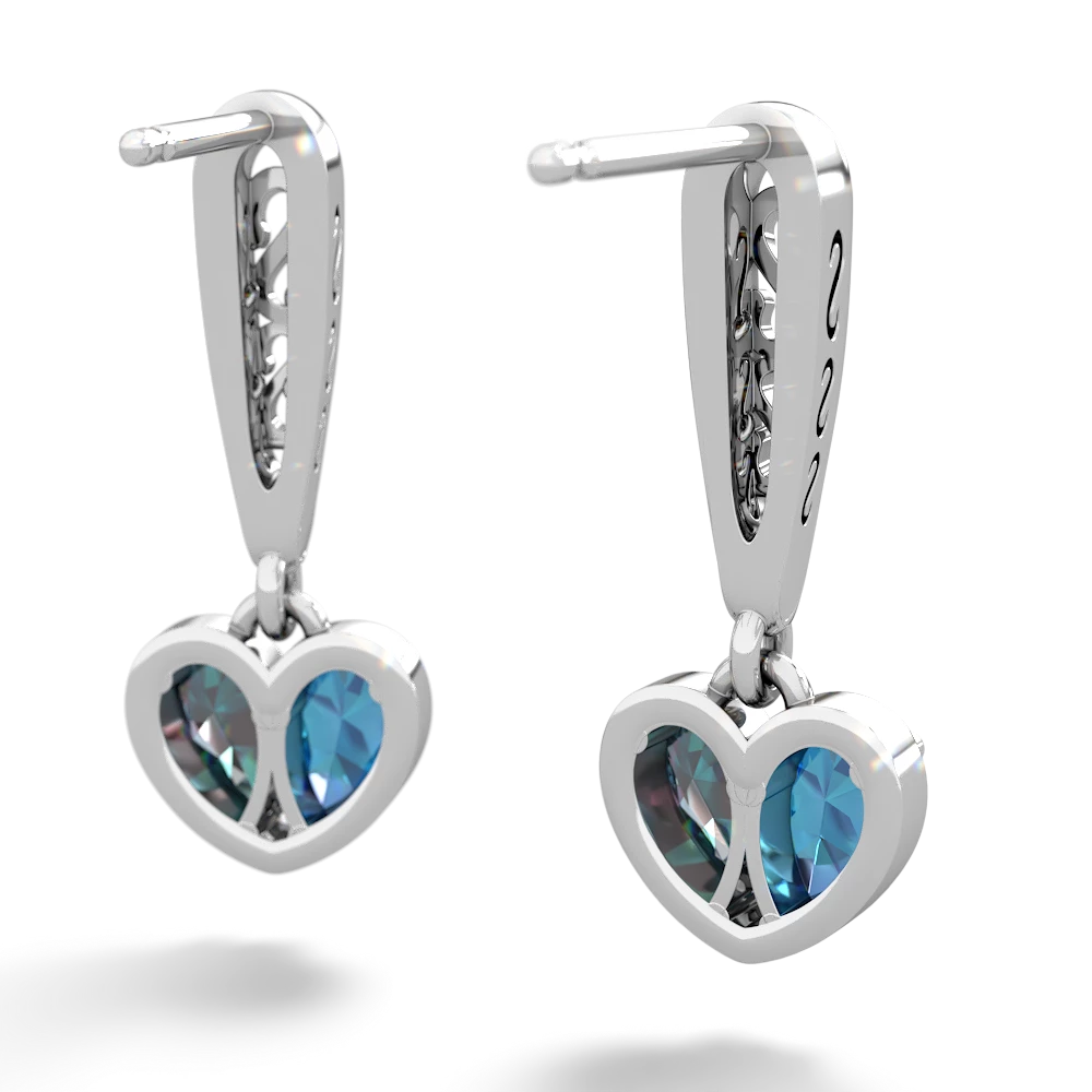 London Topaz Filligree Heart 14K White Gold earrings E5070