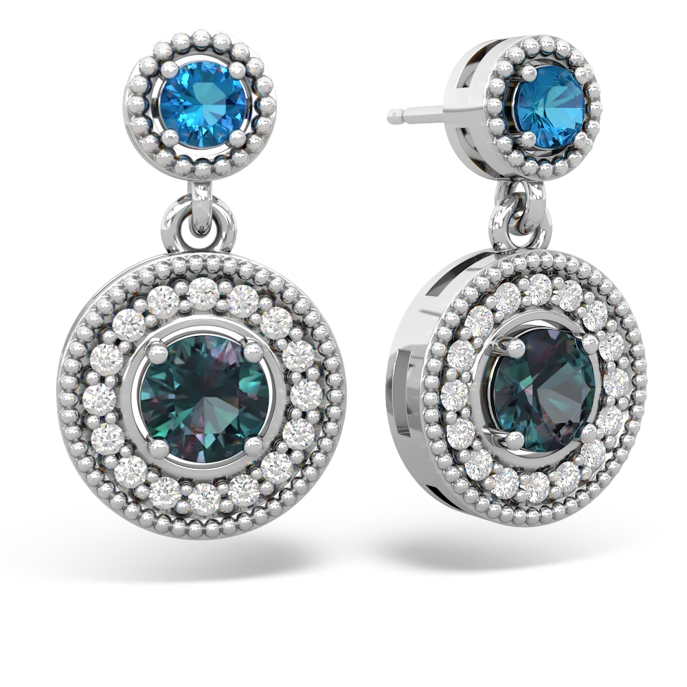 London Topaz Halo Dangle 14K White Gold earrings E5319