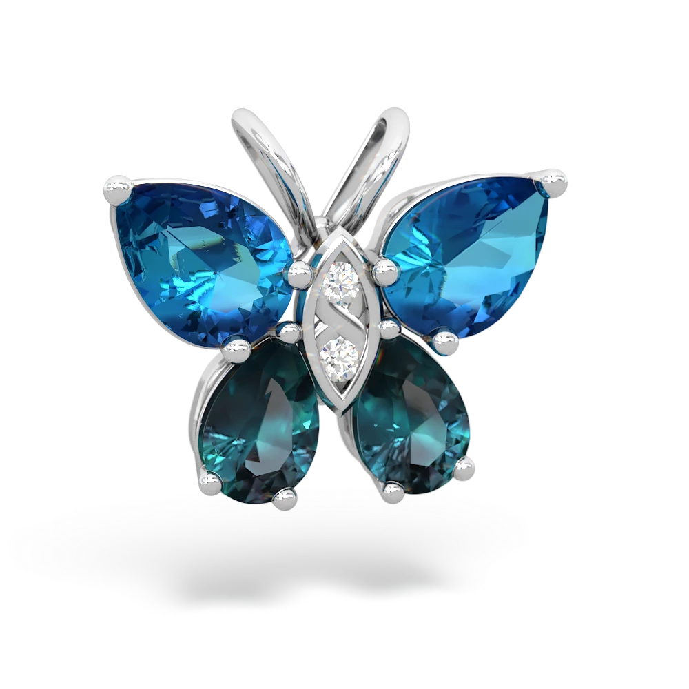 London Topaz Butterfly 14K White Gold pendant P2215