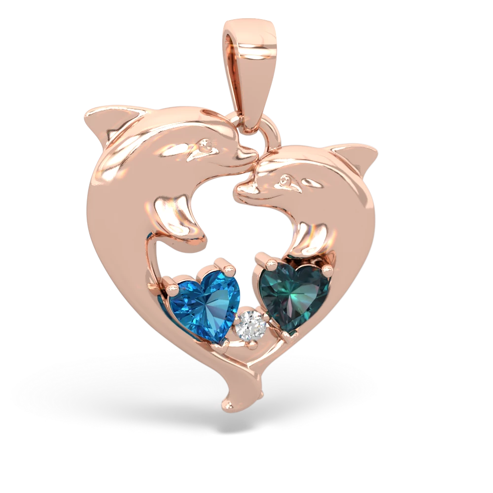 London Topaz Dolphin Heart 14K Rose Gold pendant P5820