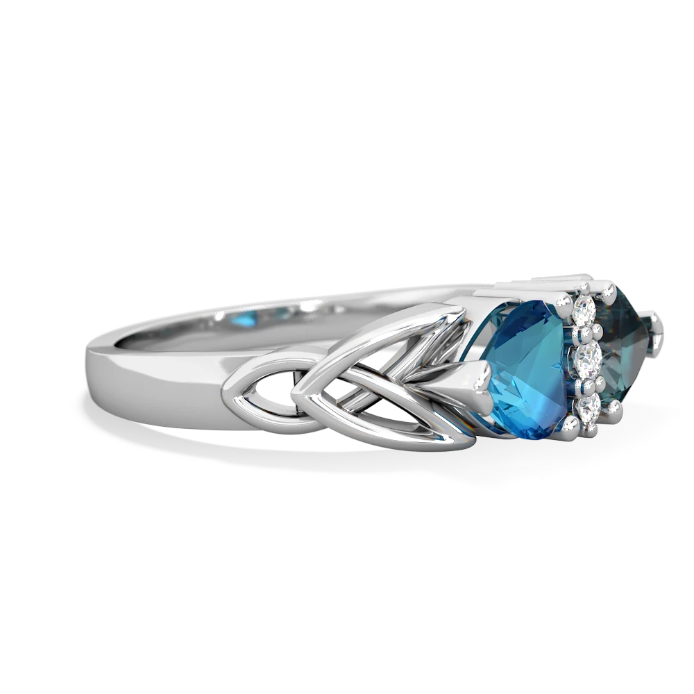 London Topaz Celtic Knot Double Heart 14K White Gold ring R5040