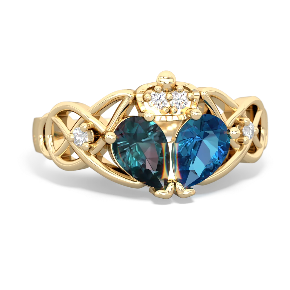 London Topaz 'One Heart' Celtic Knot Claddagh 14K Yellow Gold ring R5322