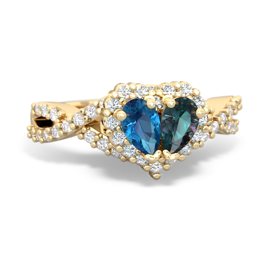 London Topaz Diamond Twist 'One Heart' 14K Yellow Gold ring R2640HRT