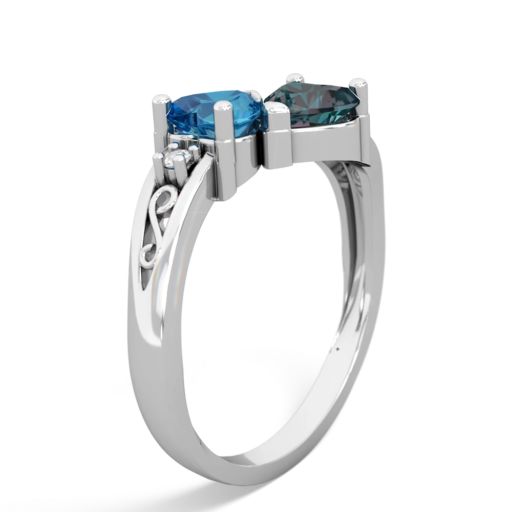 London Topaz Snuggling Hearts 14K White Gold ring R2178