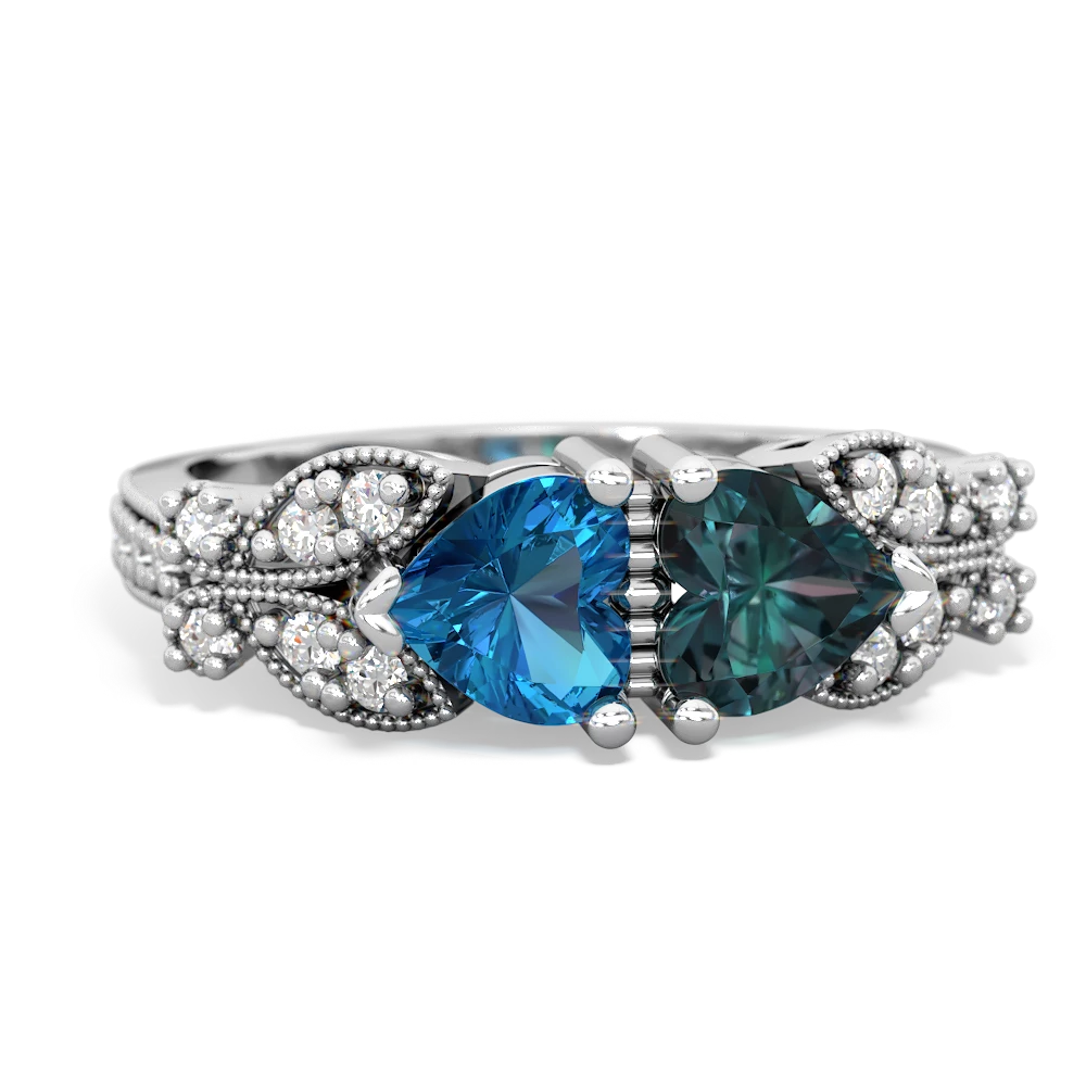 London Topaz Diamond Butterflies 14K White Gold ring R5601