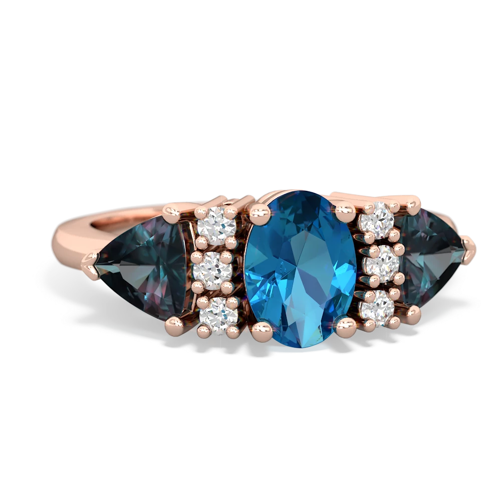 London Topaz Antique Style Three Stone 14K Rose Gold ring R2186