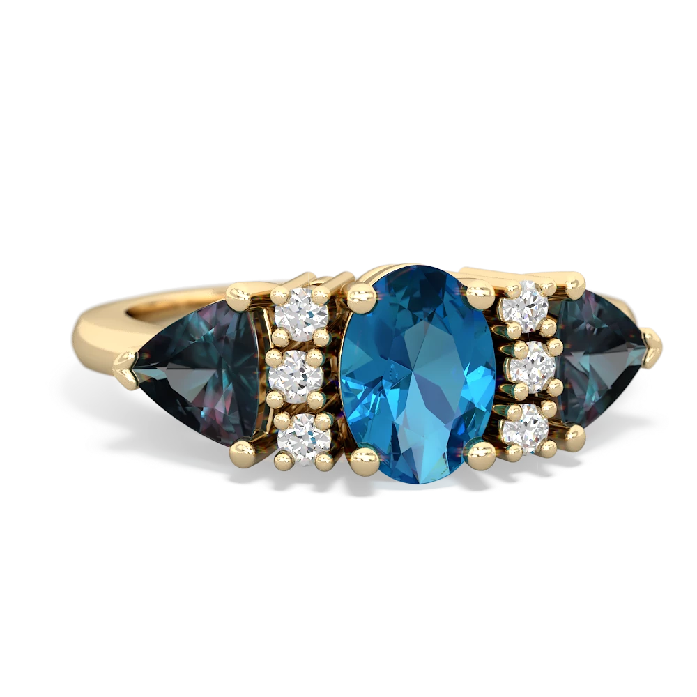 London Topaz Antique Style Three Stone 14K Yellow Gold ring R2186