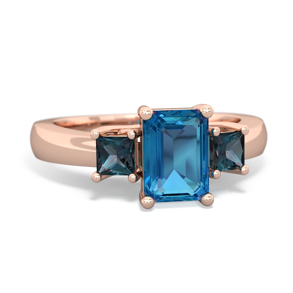 London Topaz Three Stone Emerald-Cut Trellis 14K Rose Gold ring R4021