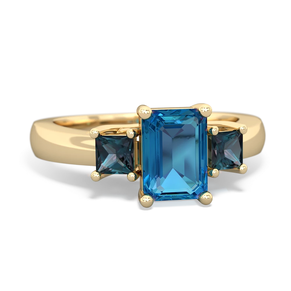 London Topaz Three Stone Emerald-Cut Trellis 14K Yellow Gold ring R4021