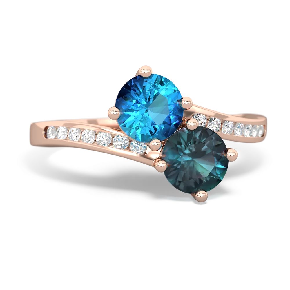 London Topaz Channel Set Two Stone 14K Rose Gold ring R5303