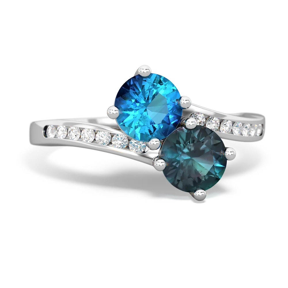 London Topaz Channel Set Two Stone 14K White Gold ring R5303