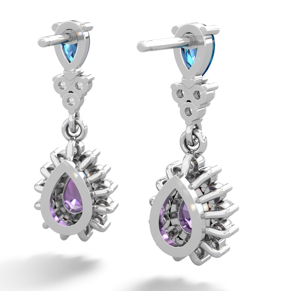 London Topaz Halo Pear Dangle 14K White Gold earrings E1882