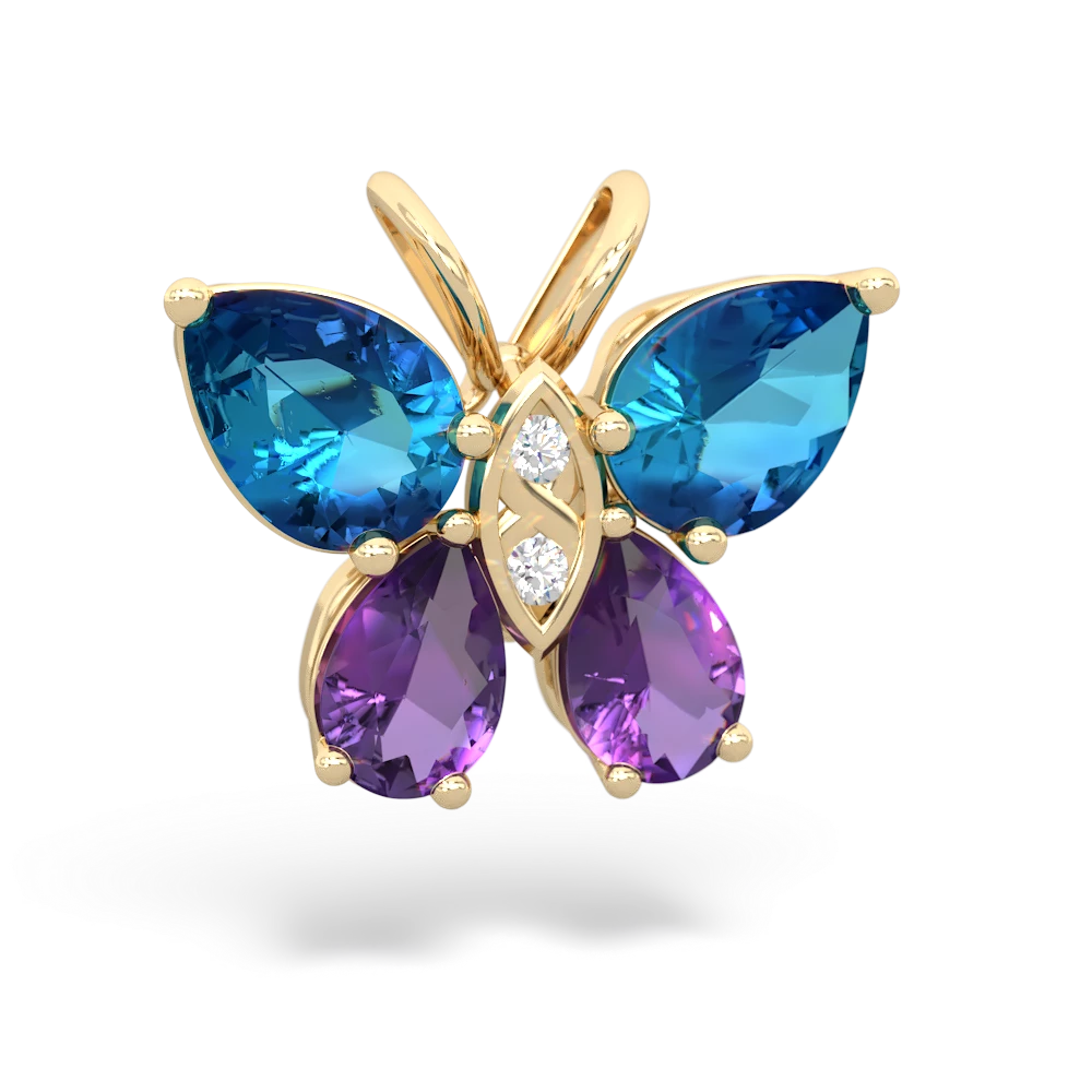 London Topaz Butterfly 14K Yellow Gold pendant P2215