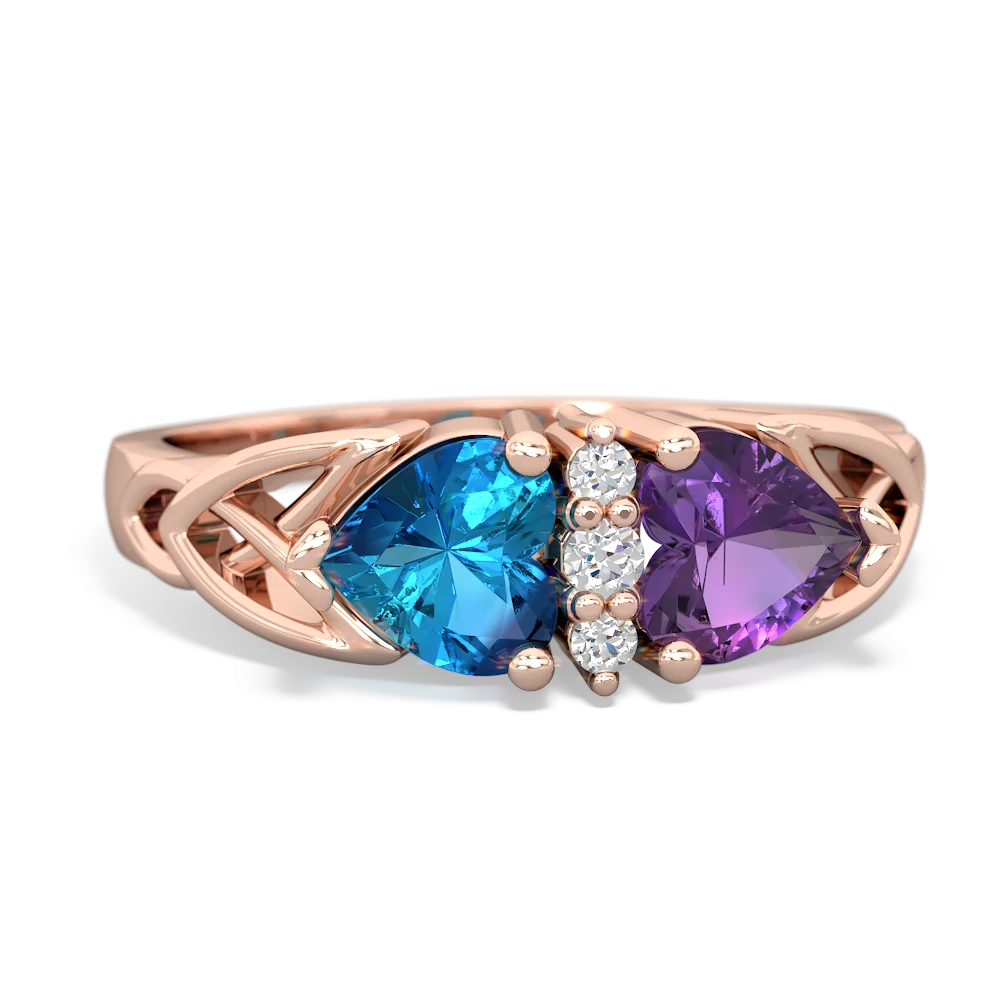London Topaz Celtic Knot Double Heart 14K Rose Gold ring R5040