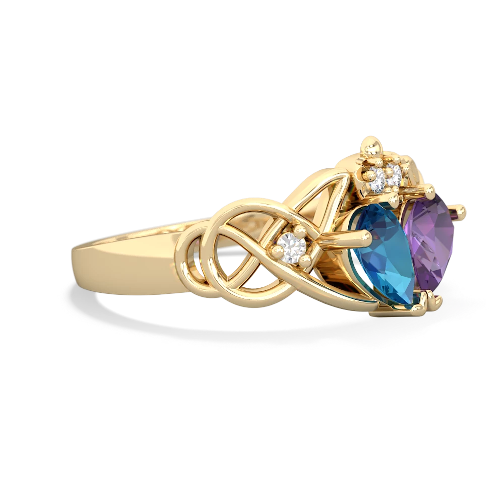 London Topaz 'One Heart' Celtic Knot Claddagh 14K Yellow Gold ring R5322