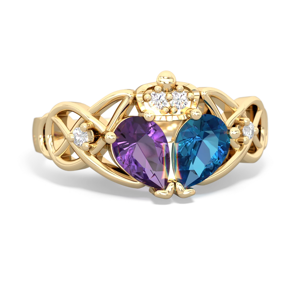 London Topaz 'One Heart' Celtic Knot Claddagh 14K Yellow Gold ring R5322