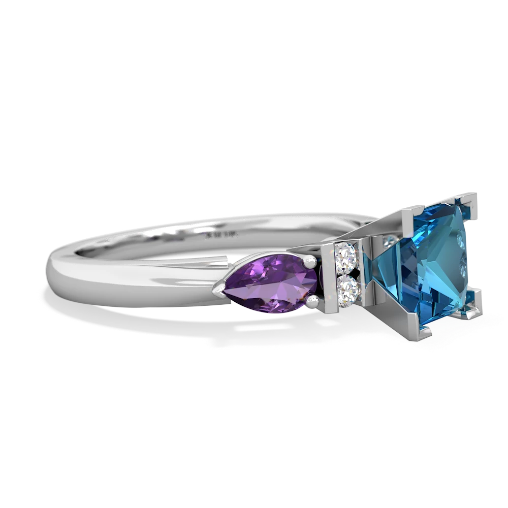 London Topaz 6Mm Princess Eternal Embrace Engagement 14K White Gold ring C2002