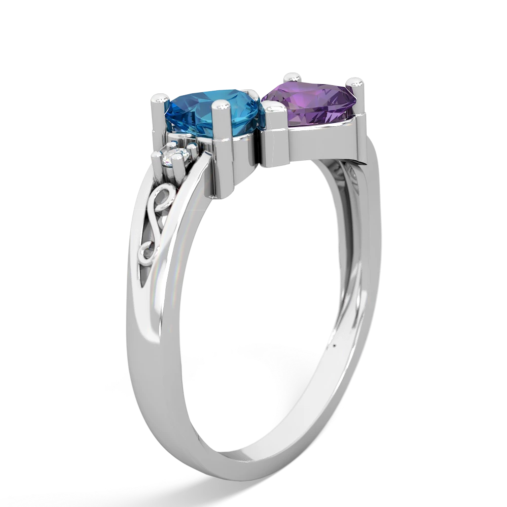 London Topaz Snuggling Hearts 14K White Gold ring R2178