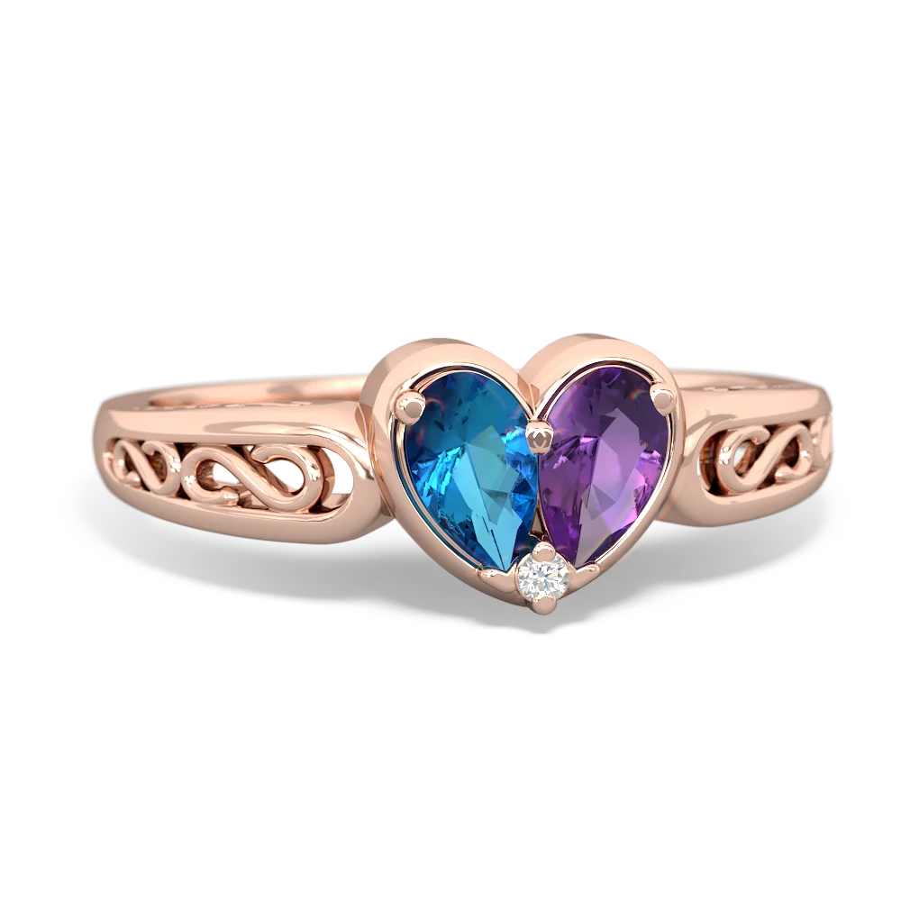 London Topaz Filligree 'One Heart' 14K Rose Gold ring R5070