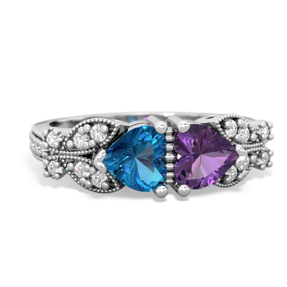 London Topaz Diamond Butterflies 14K White Gold ring R5601