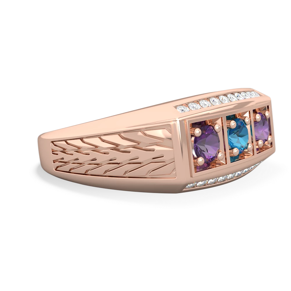 London Topaz Three Stone Tire Tread Men's 14K Rose Gold ring R0520