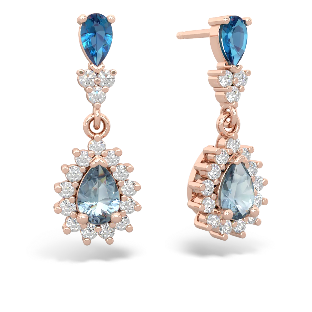 London Topaz Halo Pear Dangle 14K Rose Gold earrings E1882