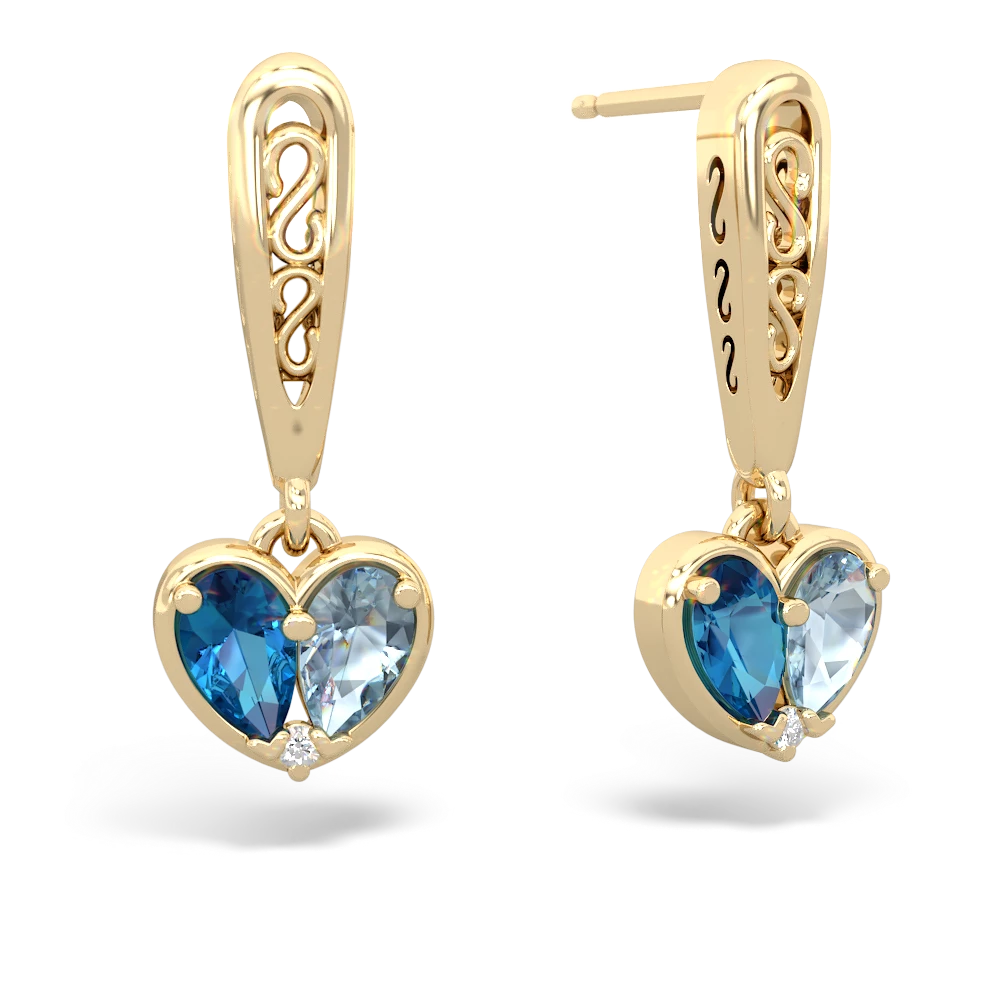 London Topaz Filligree Heart 14K Yellow Gold earrings E5070
