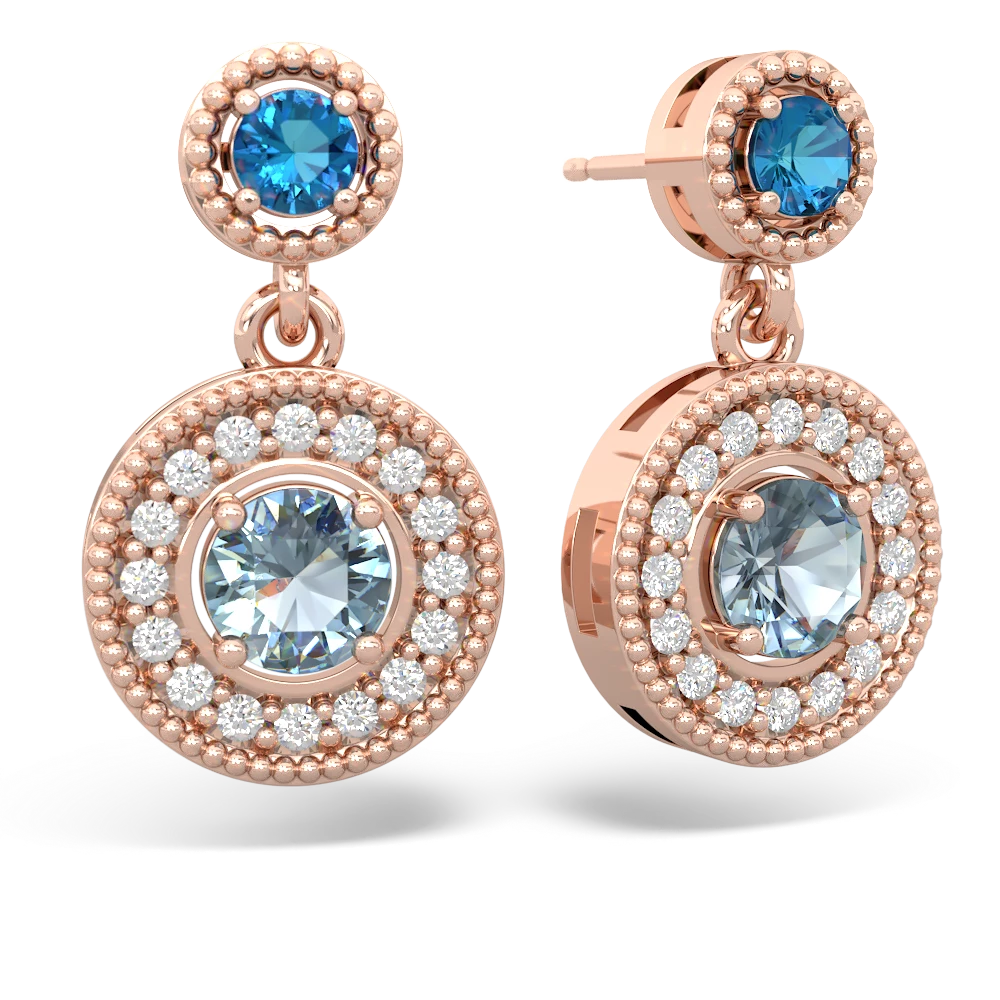 London Topaz Halo Dangle 14K Rose Gold earrings E5319