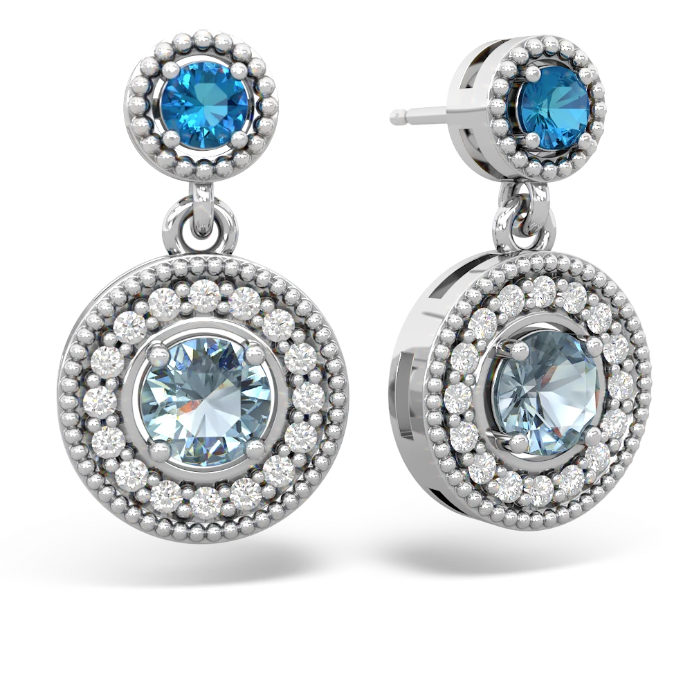 London Topaz Halo Dangle 14K White Gold earrings E5319