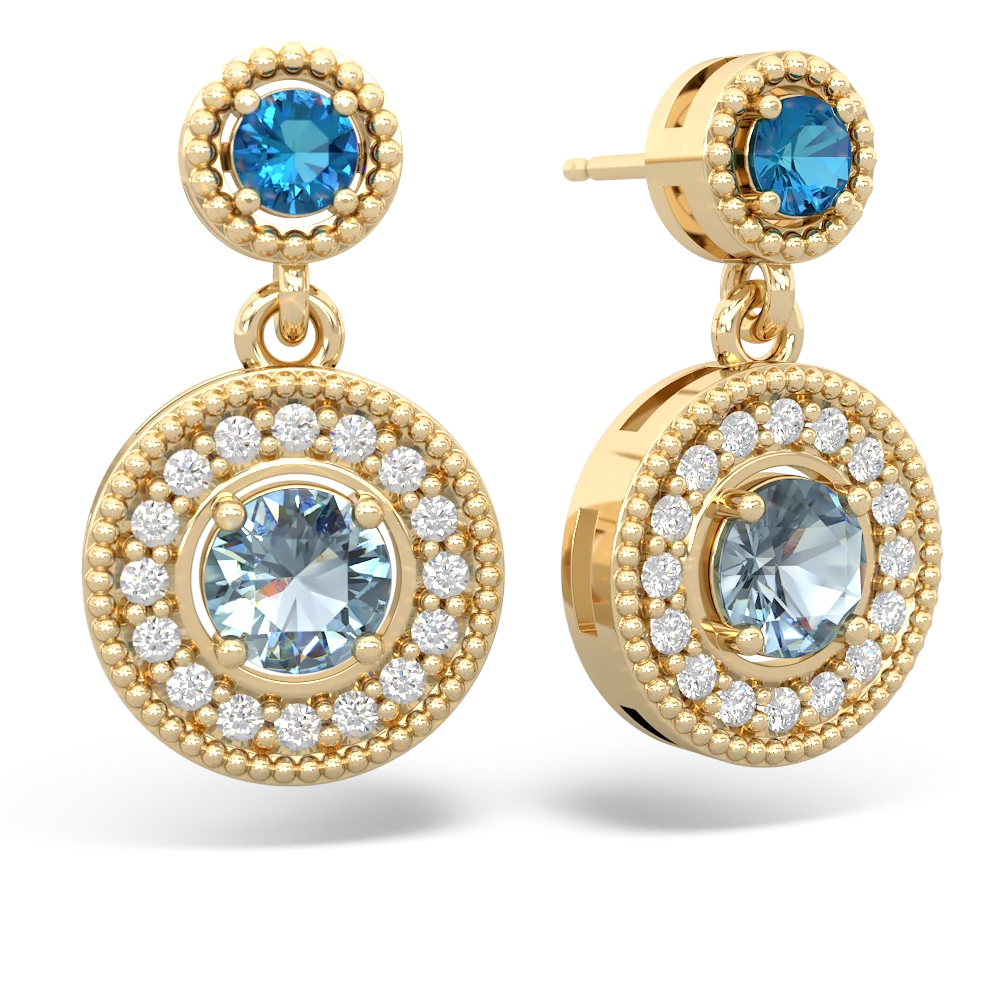 London Topaz Halo Dangle 14K Yellow Gold earrings E5319