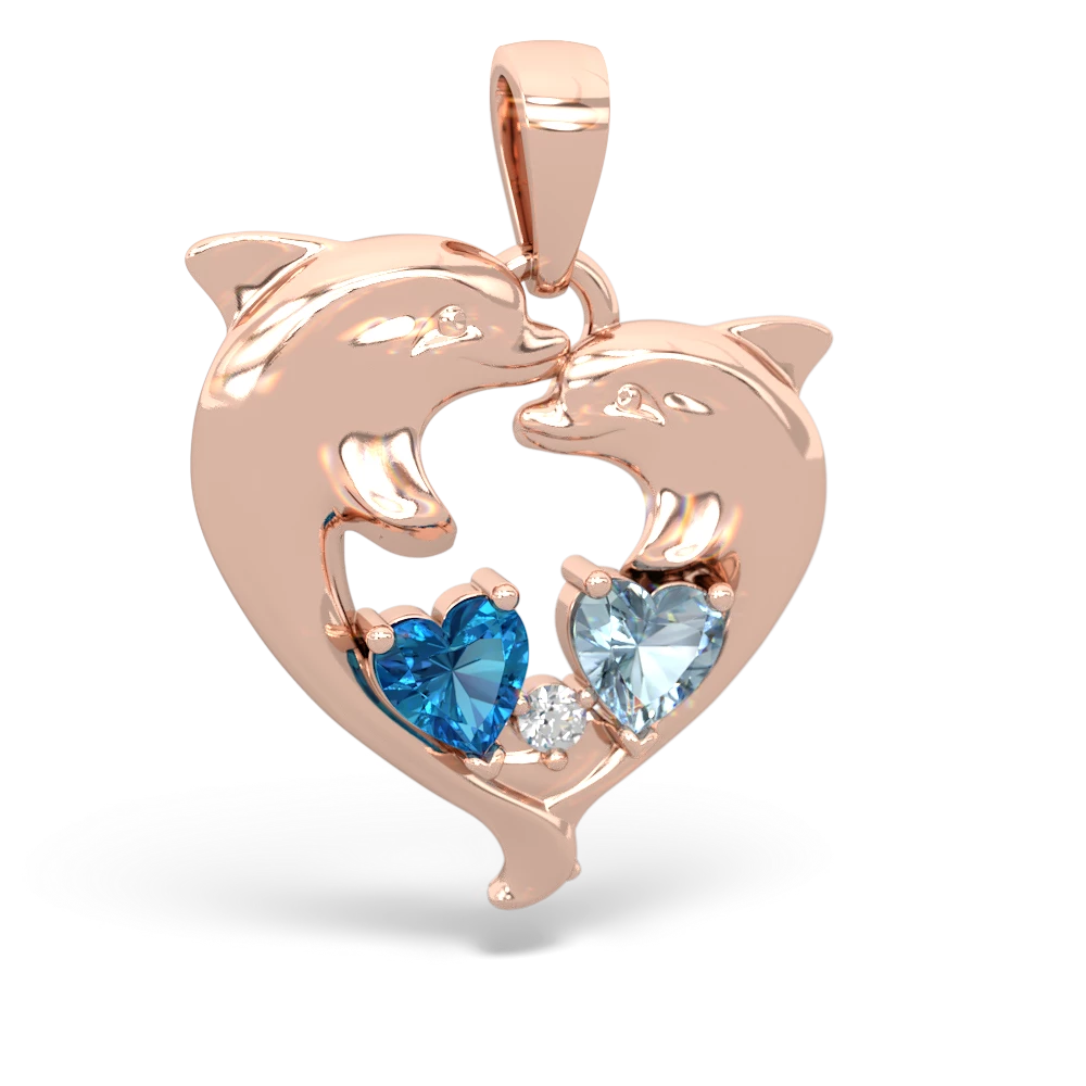 London Topaz Dolphin Heart 14K Rose Gold pendant P5820