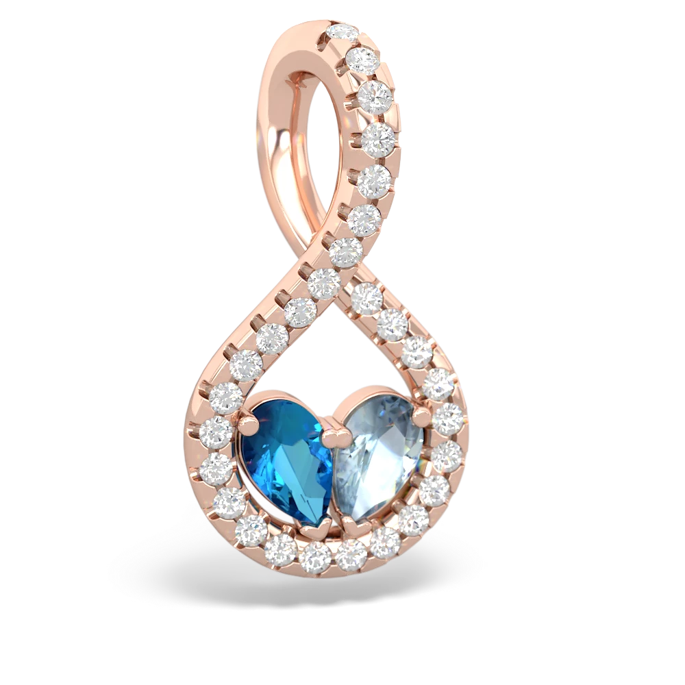 London Topaz Pave Twist 'One Heart' 14K Rose Gold pendant P5360