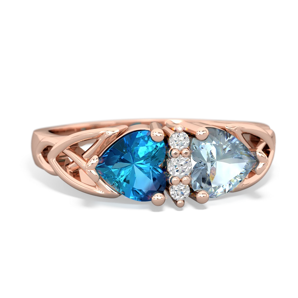 London Topaz Celtic Knot Double Heart 14K Rose Gold ring R5040