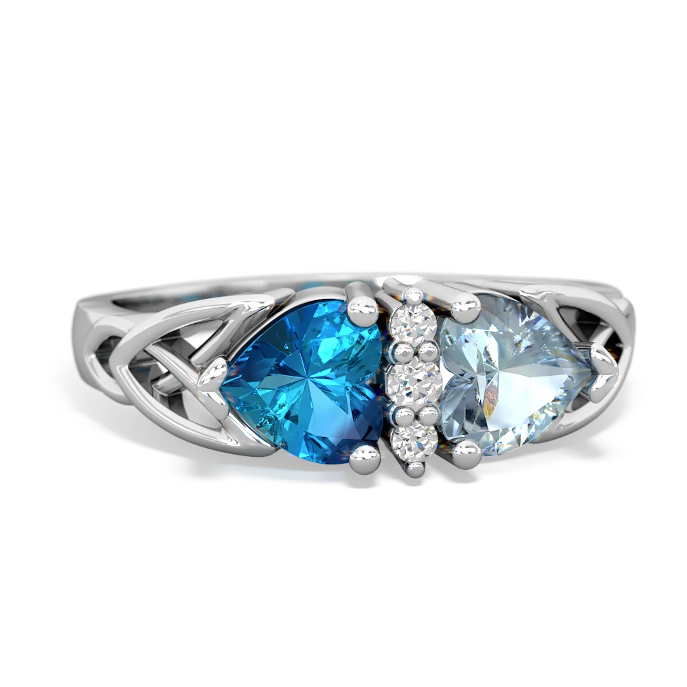 London Topaz Celtic Knot Double Heart 14K White Gold ring R5040