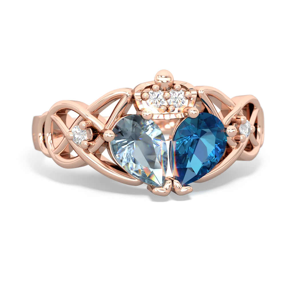 London Topaz 'One Heart' Celtic Knot Claddagh 14K Rose Gold ring R5322