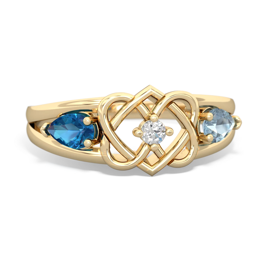 London Topaz Hearts Intertwined 14K Yellow Gold ring R5880