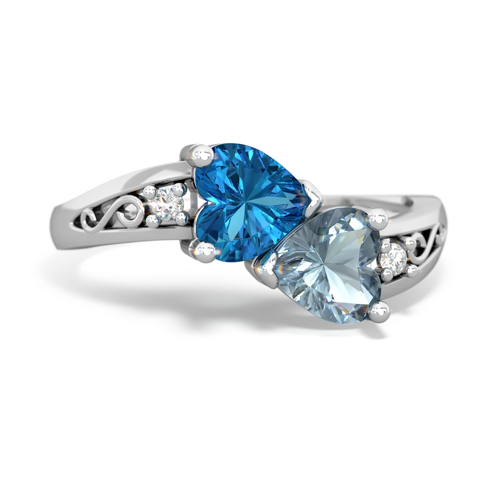 London Topaz Snuggling Hearts 14K White Gold ring R2178