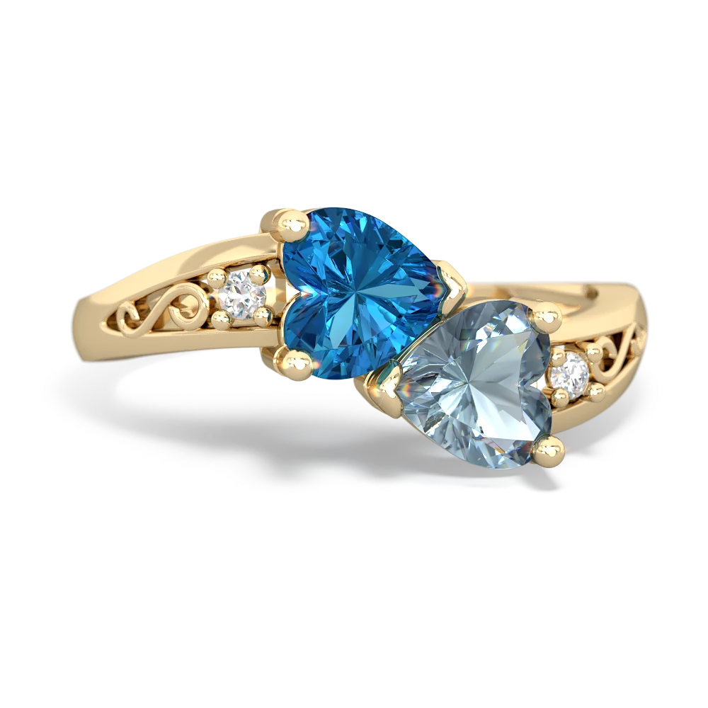 London Topaz Snuggling Hearts 14K Yellow Gold ring R2178