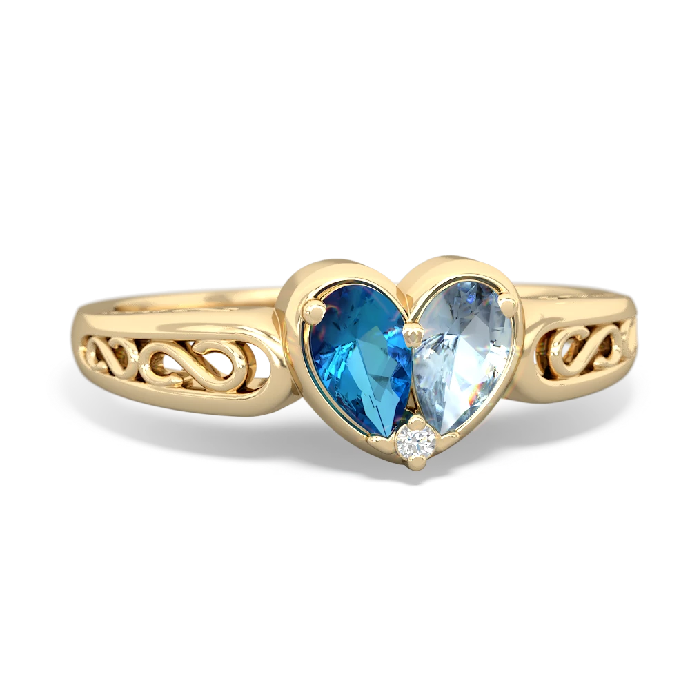 London Topaz Filligree 'One Heart' 14K Yellow Gold ring R5070