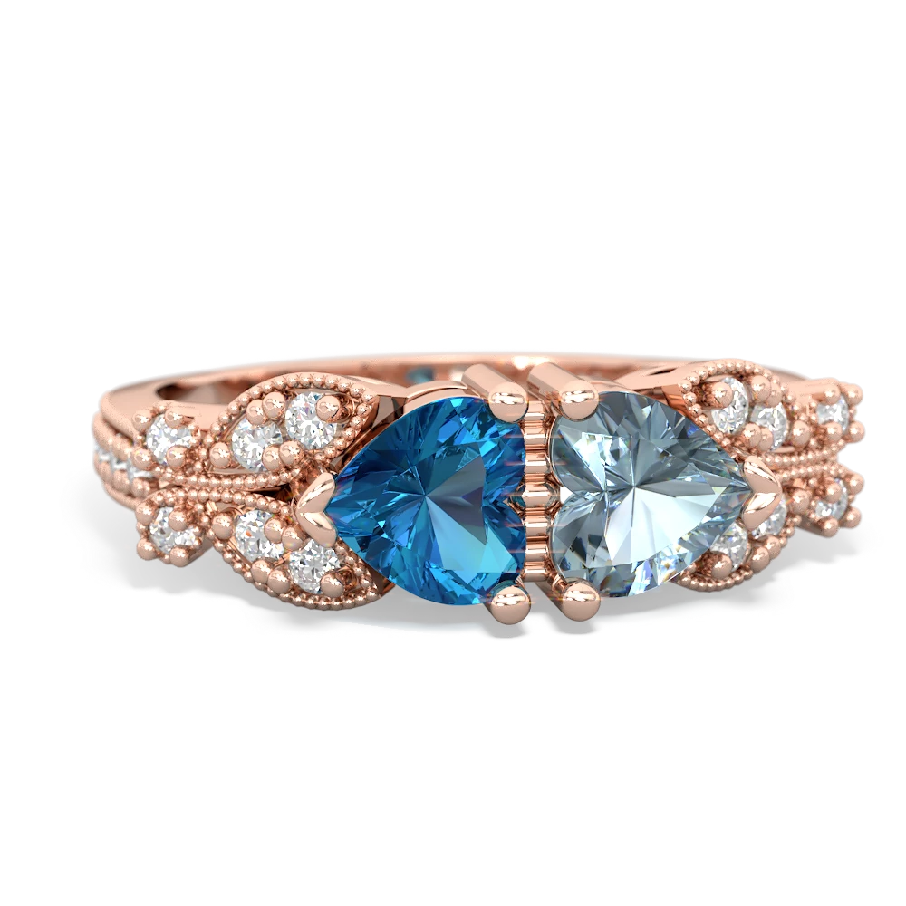 London Topaz Diamond Butterflies 14K Rose Gold ring R5601