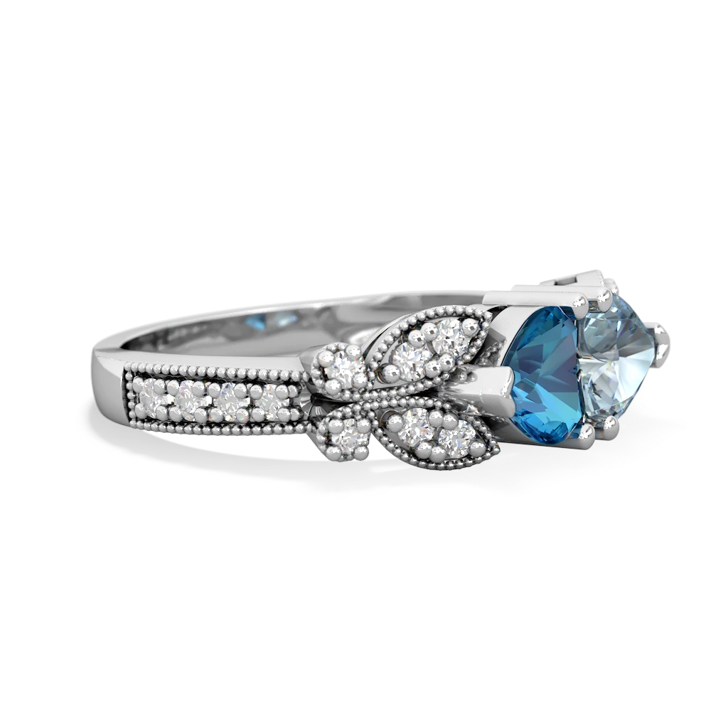 London Topaz Diamond Butterflies 14K White Gold ring R5601